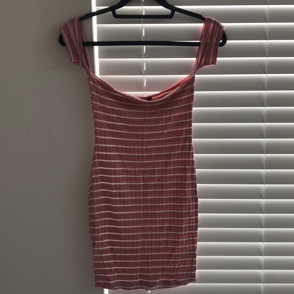 Striped off shoulder mini dress
